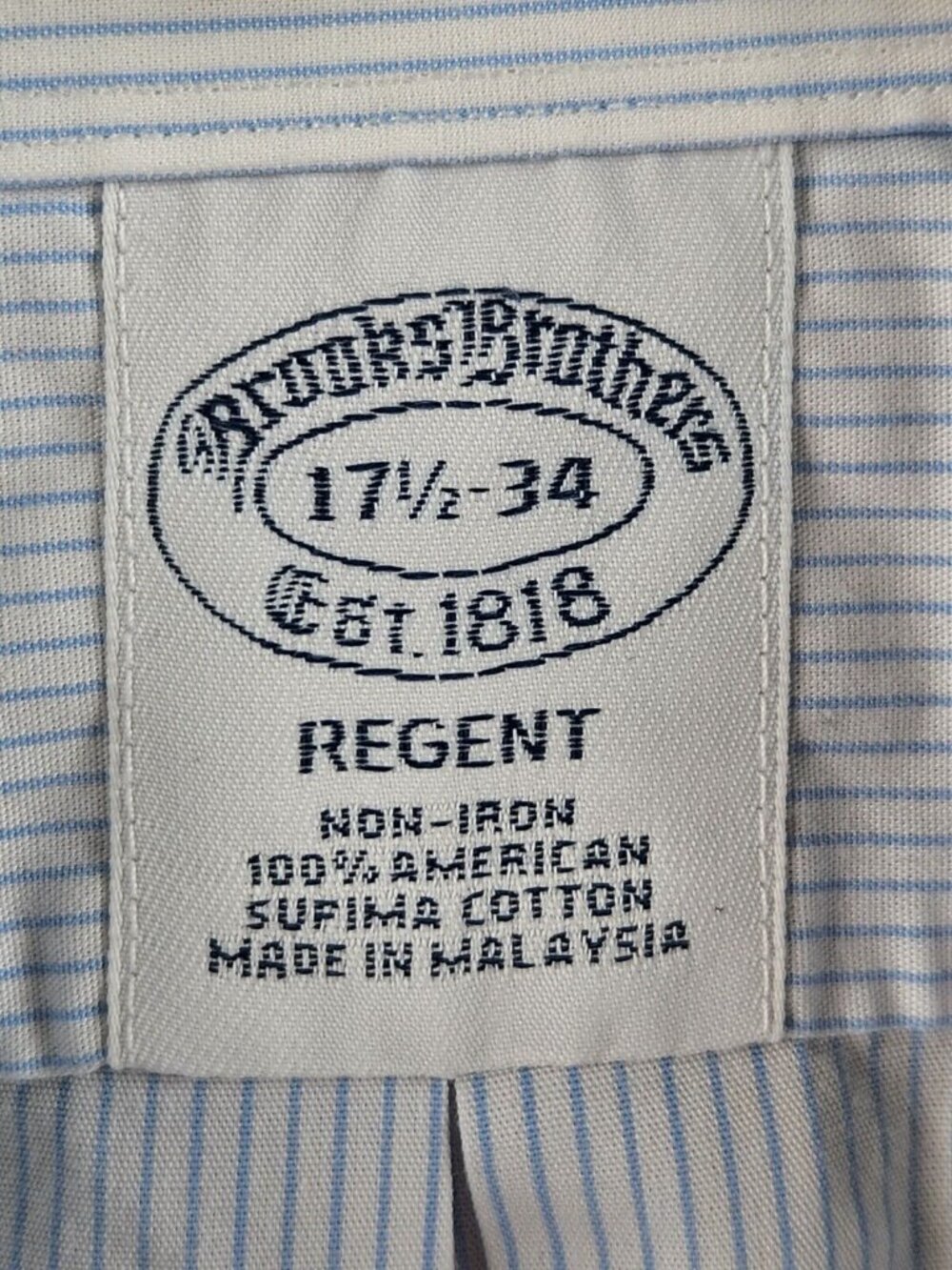 Brooks Brothers 17.5 34 Regent Non Iron Shirt Long Sleeve Button Up Men Cotton - Picture 10 of 16